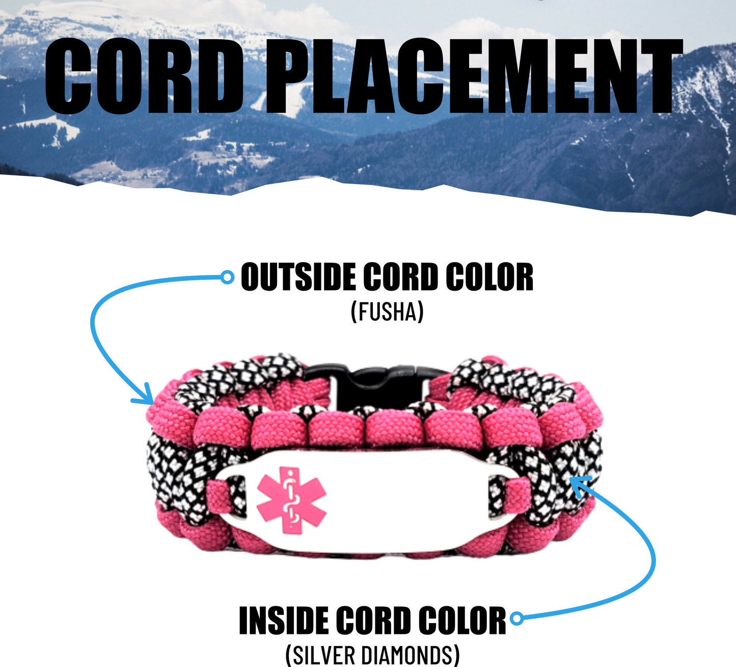 550 Paracord Medical Alert Bracelet – Custom Engraved Stainless Steel ID Tag w/ Pink Medical Symbol